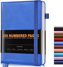 Lined Journal Notebook for Women Men, 256 Numbered Pages Hardcover Blue