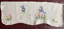 Vintage Embroidered Toilet Tank Cover Dutch Girl Tulips Windmill Holland Cottage
