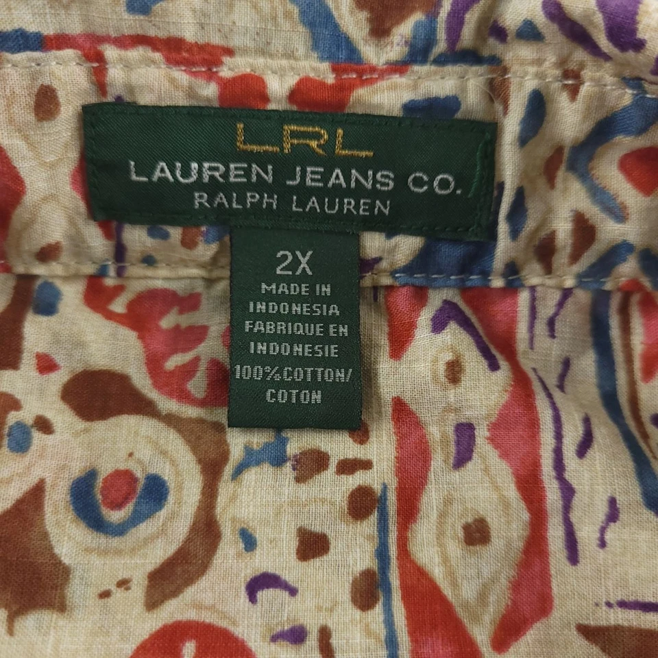 Top Lauren Ralph Lauren para mujer 2X Camisa de bolsillo con lengüeta enrollable estampada multicolor Foto 4 de 4