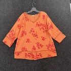Soft Surroundings Blouse Women's XL Orange Floral V Neck Cotton Tunic Top Boho