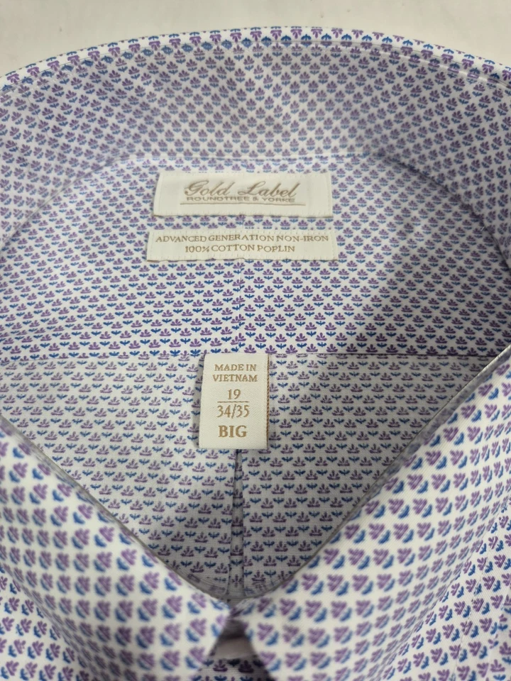 Camisa para hombre Roundtree Yorke Gold Label 19 34-35 púrpura blanco azul avance nueva con etiquetas 52 Foto 2 de 4