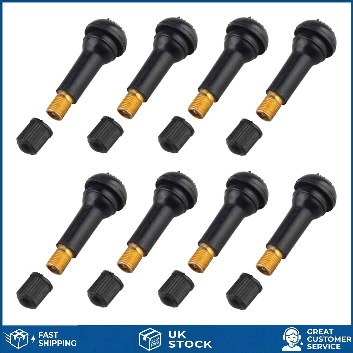 Durable 8X TR414 Tubeless Tire Valve Stems - Rubber & Plastic, Fits All Cars