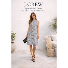 J Crew Textured Size 4 Weave Ink Ivory Spot Dress Preppy Neutral Career Capsule