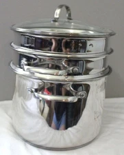 Tramontina Stainless Steel 8 Qt Stock Pot Double Boiler With Steam Basket & Lid