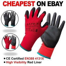 Red Black PU Coated Hi Vis Work Gloves Mens Builders Gardening Construction DIY