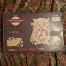 ROKR Owl Clock Mechanical Time LK503 3D Wooden Puzzle Kit, 2021 - New Open Box