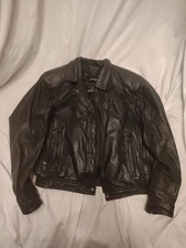 berman's vintage black leather bomber jacket women's size s w/liner