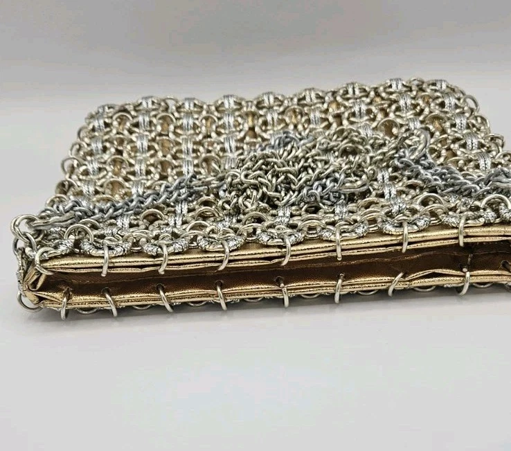 Bolsa de mão vintage Walborg Paco Rabanne anos 60 prata ouro metal corrente correio elo - Imagem 3 de 4