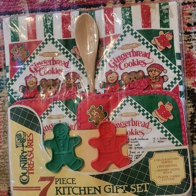 NEW  VTG Country Treasures 7 Pc Kitchen Collection gift set towels gingerbread