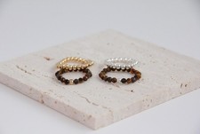 Tiger's Eye  Gold Filled 2MM Round Gemstone Beads Stretchy Handmade 2 Rings Set