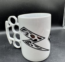 THABTO Knuckle Duster Mug Cup White Black Skull Crossbones Lightning Bolts 16oz