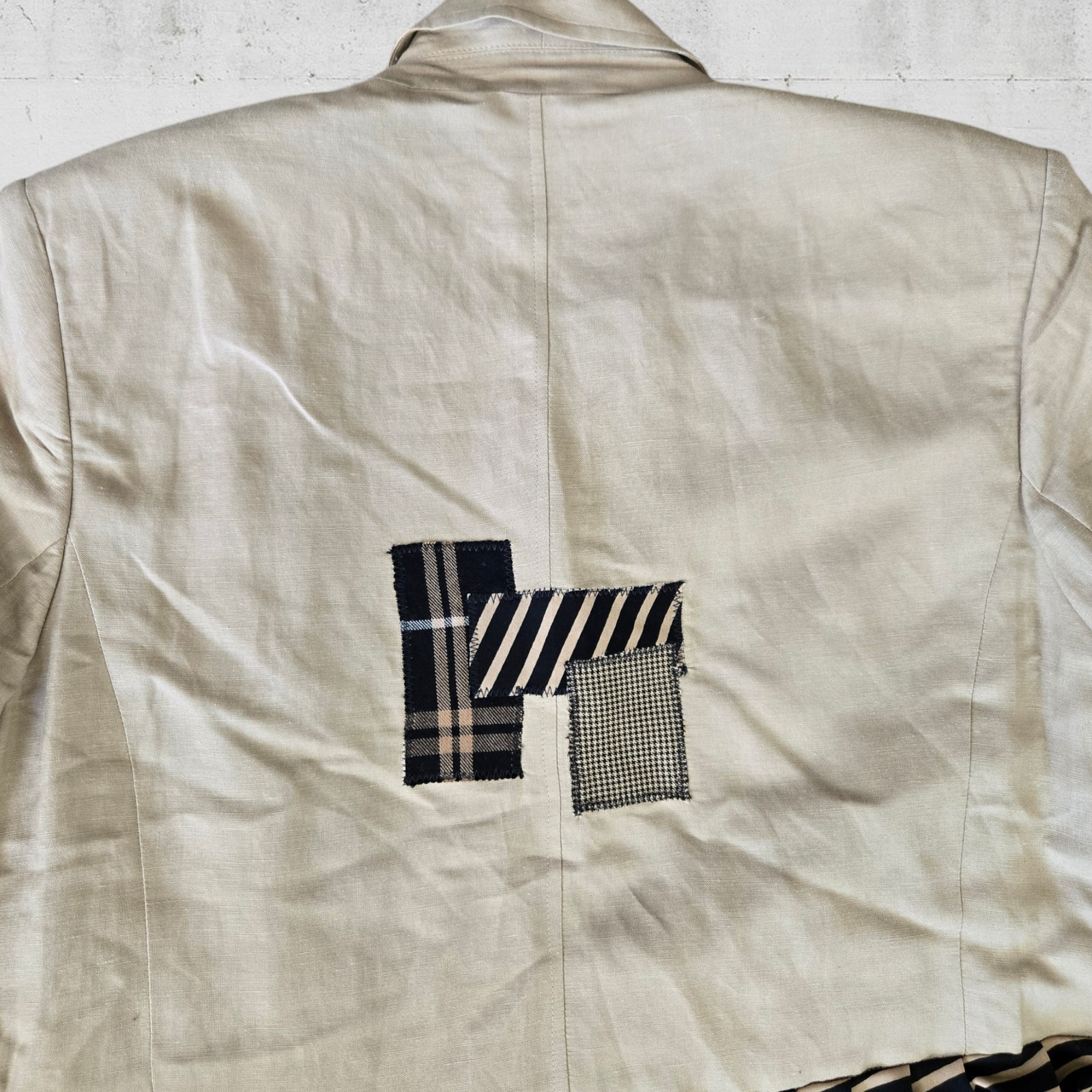 Tan Black Striped Patchwork Upcycled Long Sleeve … - image 9