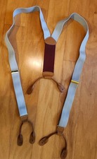 Vintage Trafalgar Suspenders Gray Stretch Leather Trim Button Style Braces USA