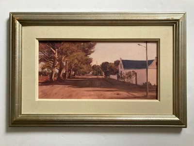 Vintage Ölgemälde Straßenszene Tonal Signiert Gerahmt
