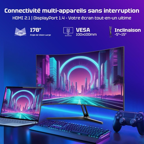 Ecran PC Gamer Incurvé 27 Pouces - 240Hz FHD 1920x1080 1ms MPRT sRGB 130% Ant... - Afbeelding 4 van 7