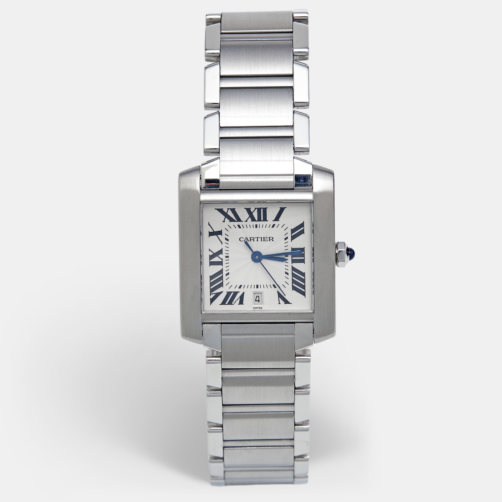 Cartier Opaline White Stainless Steel Tank Francaise W51002Q3 Unisex Wristwatch