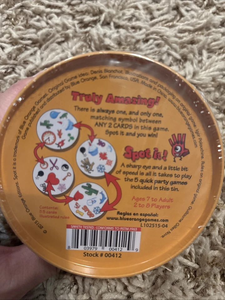 Azul laranja "Spot It!" Jogo combinando em lata de colecionador vermelha/amarela cravejada de estrelas - Imagem 2 de 3