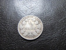 1/2 Mark Coin, German Reich 1905G, Silver