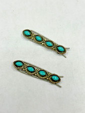 Vintage 925 Sterling Silver Turquoise hair Barrettes Pins