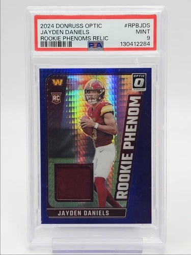 JAYDEN DANIELS 2024 DONRUSS OPTIC ROOKIE PATCH BLUE HYPER PRIZM RC PSA 9 Q5346