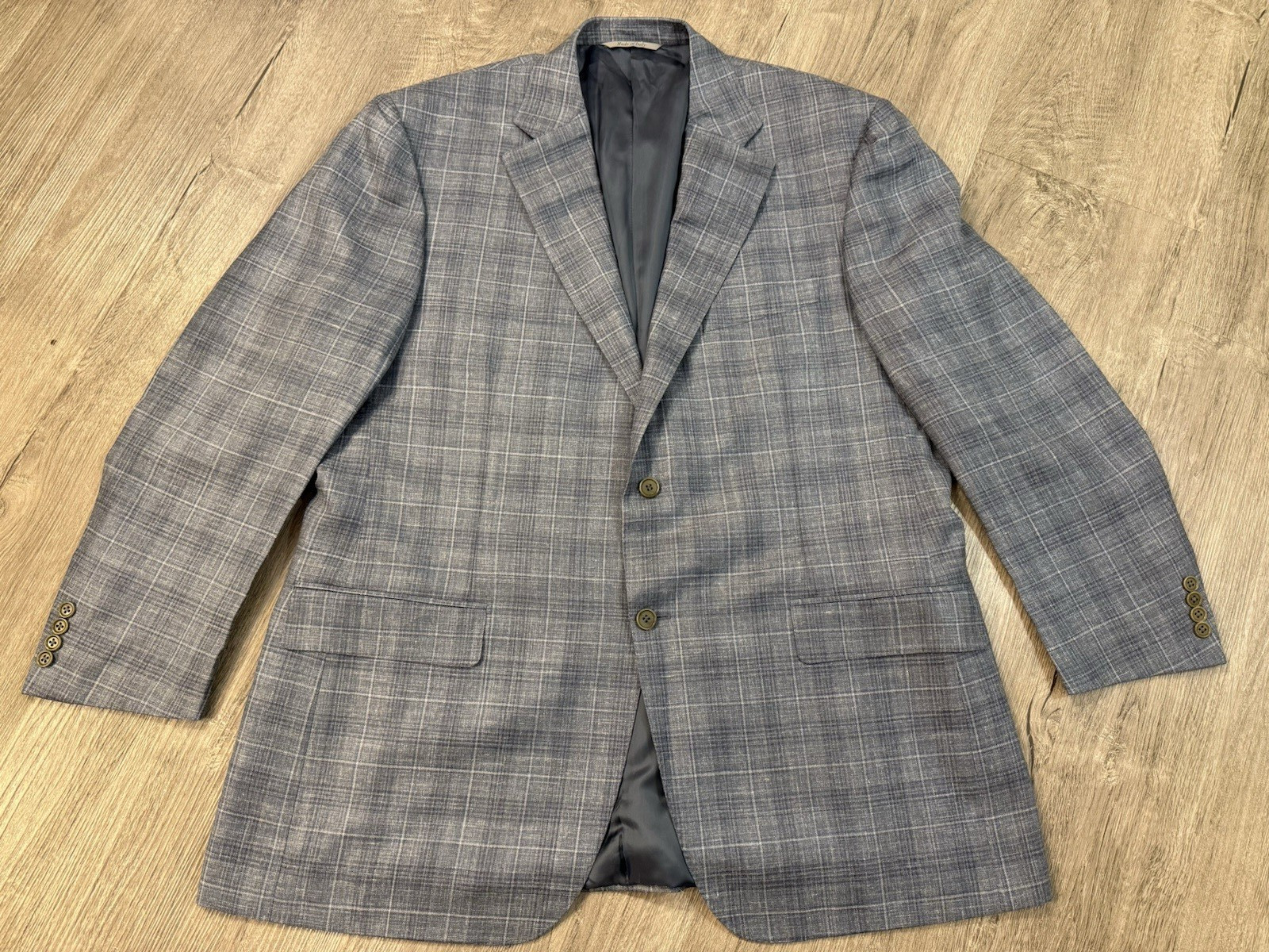 Canali 1934 Sport Coat EU 56 Gray Windowpane Wool Silk Linen Italy US 46