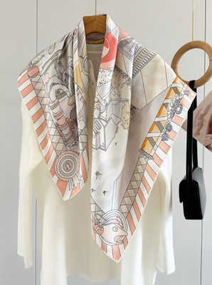 100% Mulberry Twill Silk Neckerchief stripe Print Wrap 35'' Scarf Shawl Square