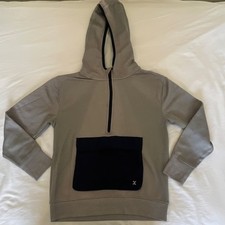 Xersion Boys M 10/12 1/2 Zip Hoodie Gray Navy Colorblock Logo Long Sleeve
