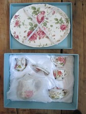 b B Burton  Burton Child's Mini Tea Set Floral Rose Gold Trim Porcelain READ