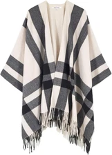 Women'S Travel Plaid Shawl Wrap Open Front Poncho Cape for Fall Winter