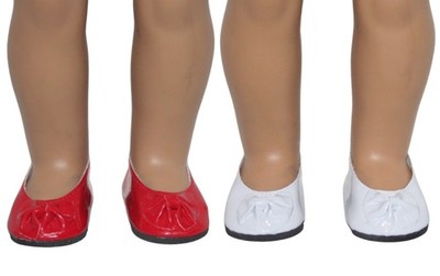 Red or White Patent Leather Ballet Flats w/ Bows fit 18'' American Girl Size Doll