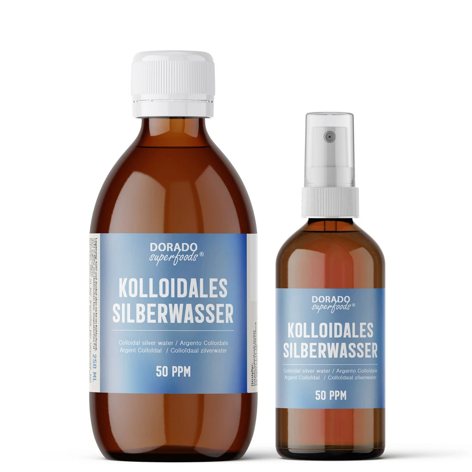 Kolloidales Silber Silberwasser, 50 ppm- 250 ml + 100 ml Spray Dorado Superfoods