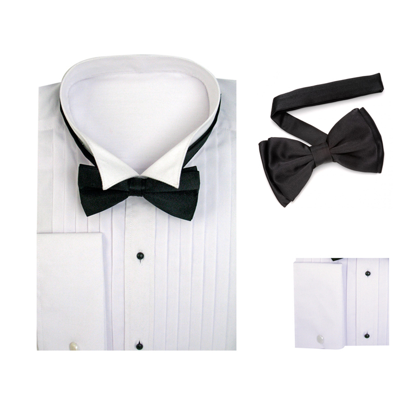 New Men's White Tuxedo Dress Shirt with Bow Tie Set French Cuff SG11A ...