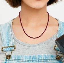 Minimalist Garnet Tiny 2mm Beaded Choker Healing Dainty Women Crystal Necklace
