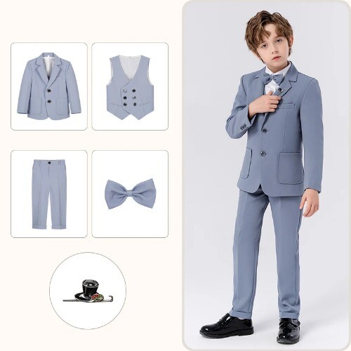 Children Formal Suit Set Boy Blazer Pants Bowtie Clothes Party Performance Show - Picture 8 of 27