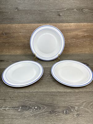 Arcopal France Restaurant Extra Resistant Blue Stripe 9   Luncheon Plates ~3 Pc