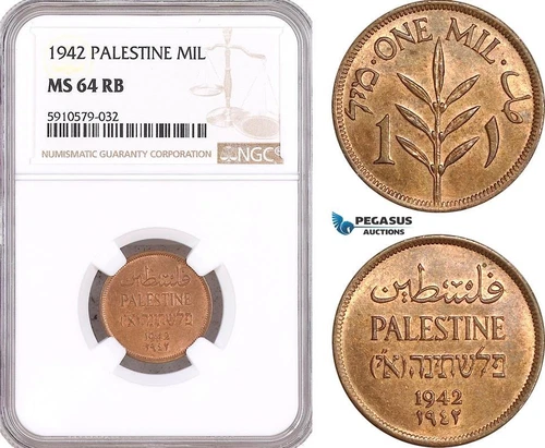 AF974, Palestine, 1 Mil 1942, London, NGC MS64RB