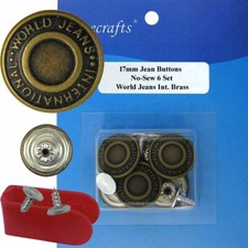 17 mm No-Sew Replacement Jean Tack Buttons w/Tool F7B3C  6 CT. w/Tool