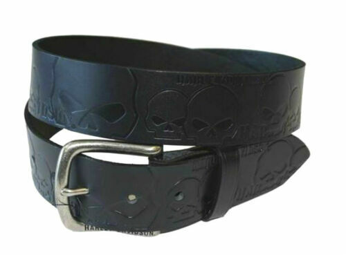 Harley-Davidson Men's Embossed Crosswind Leather Belt, Black HDMBT11334-BLK  (32) at  Men's Clothing store