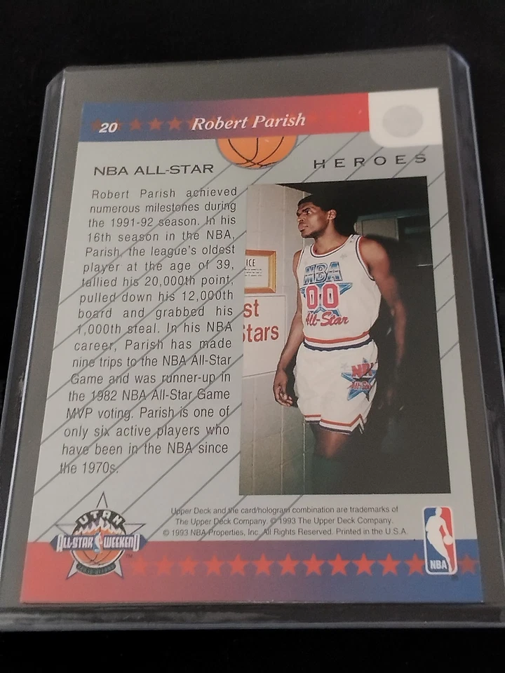 Rare Old 1992-93 NBA Upper Deck Robert Parish #20 Basketball Collection Card - Image 2 of 2