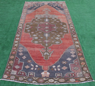 Türkischer Teppich 51 Zoll x 110 Zoll Vintage Hell Gedeckte Farbe Teppich Ous...