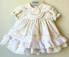 NWT Will'beth Yellow Heirloom Lace 2pc Dress Preemie Bloomers Girls Frilly 00