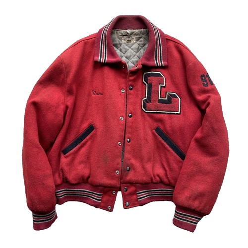 Vintage 80s 90s Varsity Letterman Jacket Wool Leather Red XL | eBay