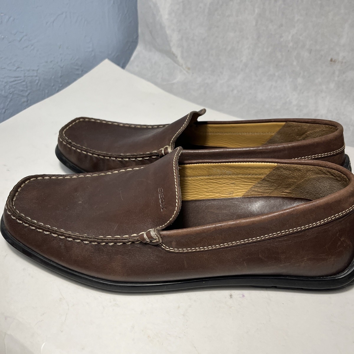 Geox Respira Leather Driving Shoes Loafers Brown Mens Size 11-11.5
