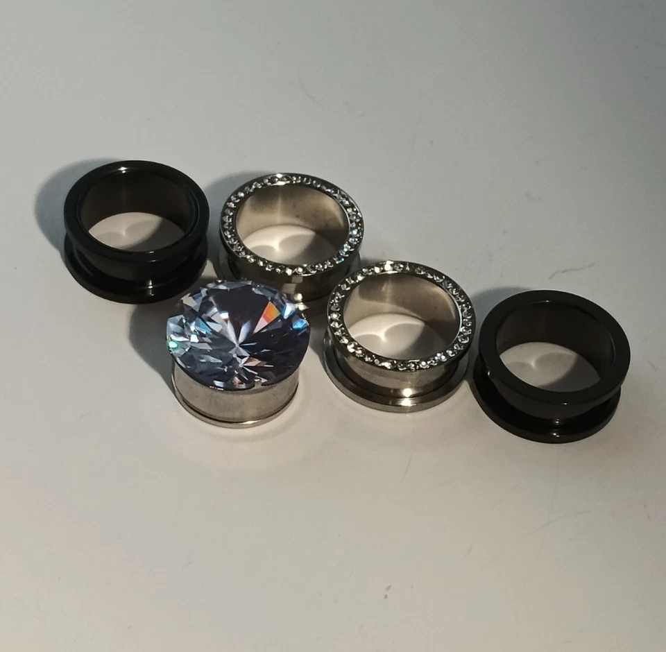 批量 5 件 不锈钢 双闪光 耳洞塞 水钻 全部 13/16 规格 43 克 — 第 2/4 张图片