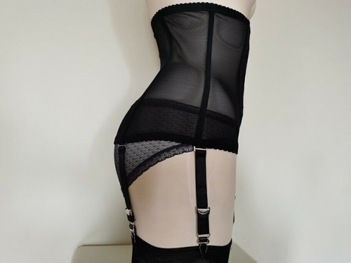 Cinturón de tirantes de malla transparente de encaje con forma de cintura deshuesado corsé faja 6 correas - Imagen 7 de 10