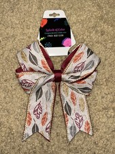 Girls Women s Autumn Fall Red Beige Leaves Hair Bow Band Scrunchie Brand New