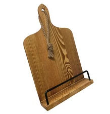 Wooden Cookbook Holder Book Stand Cutting Board Shape Rope Hanger Easel Back