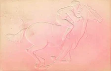 c1910 Jockey Riding Thoroughbred Racehorse Embossed Airbrush P36