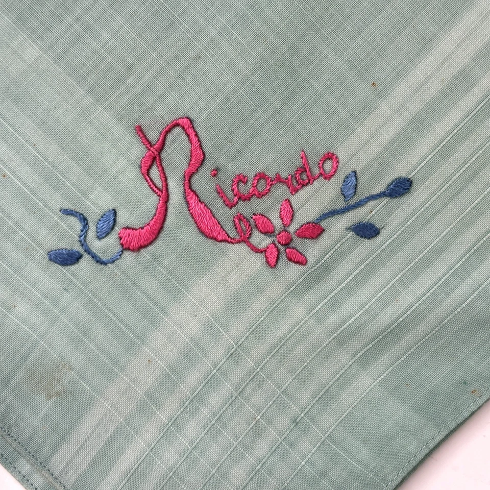 Embroidered Green RICORDO Bridesmaid Handkerchief Wedding Cottagecore Vintage - Image 3 of 4