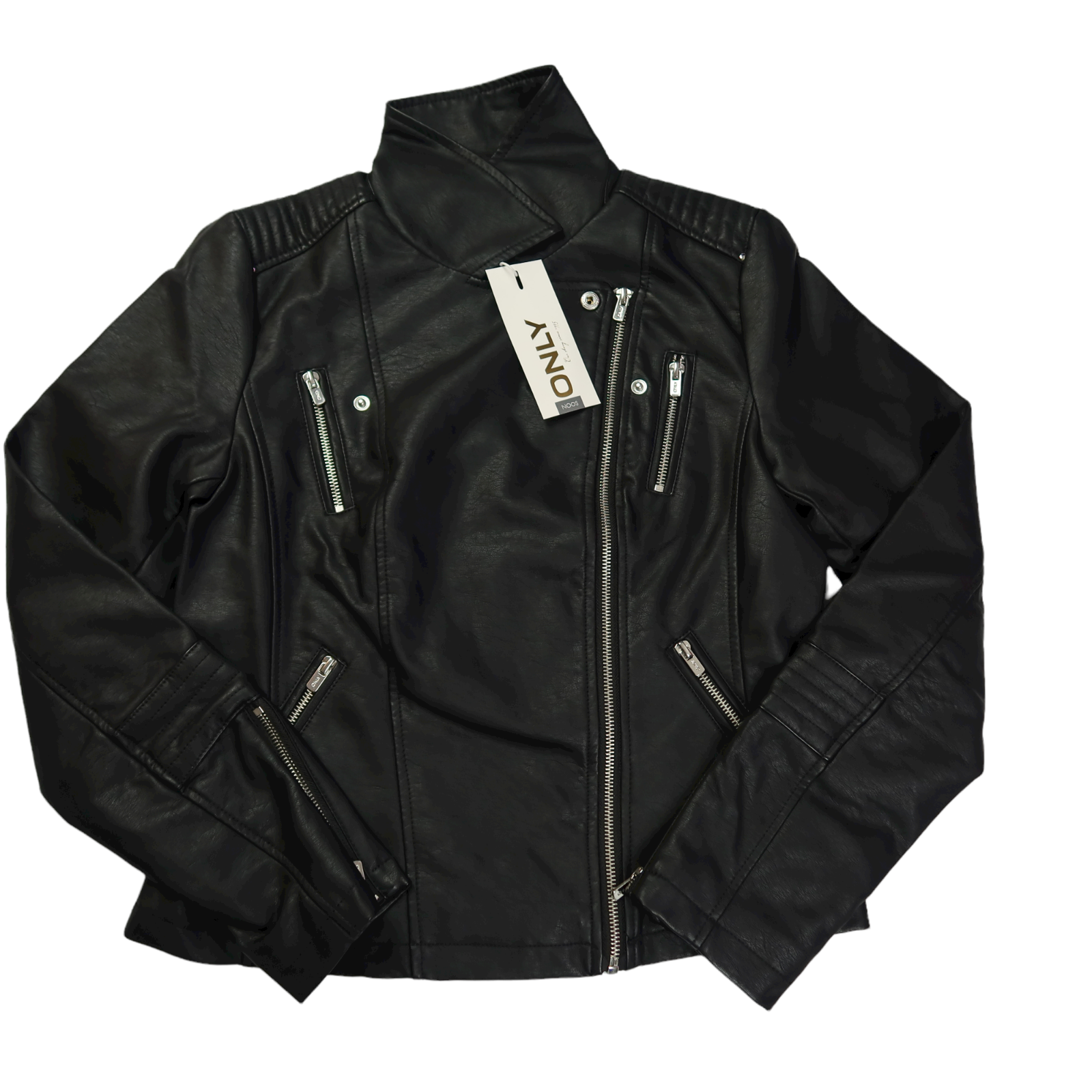 ONLY Women's Gemma Faux Leather OTW NOOS Biker Jacket Black. 10 UK